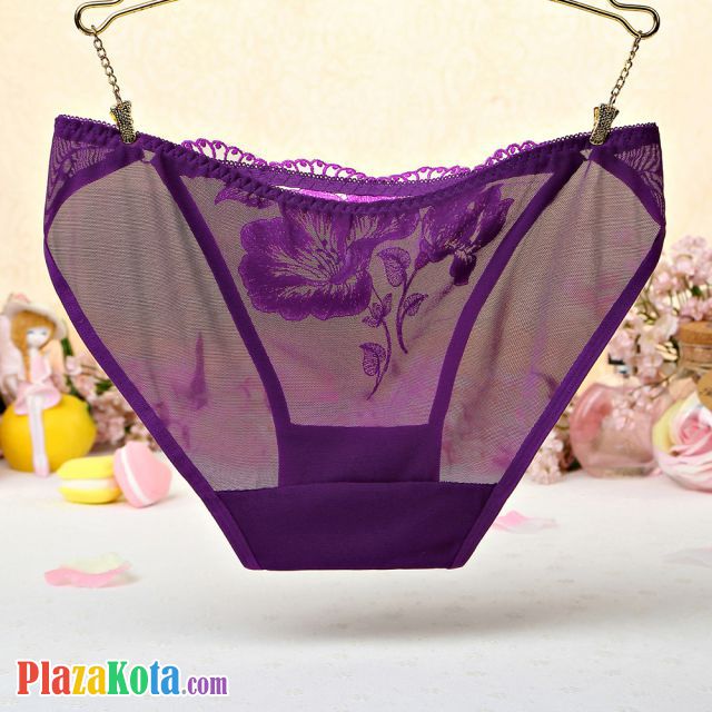 P436 - Celana Dalam Panties Hipster Ungu Transparan Bordir Bunga - Photo 2