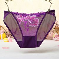 P436 - Celana Dalam Panties Hipster Ungu Transparan, Bordir Bunga