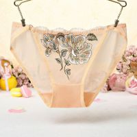 P438 - Celana Dalam Panties Hipster Krem Transparan, Bordir Bunga