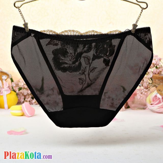 P439 - Celana Dalam Panties Hipster Hitam Transparan Bordir Bunga - Photo 2