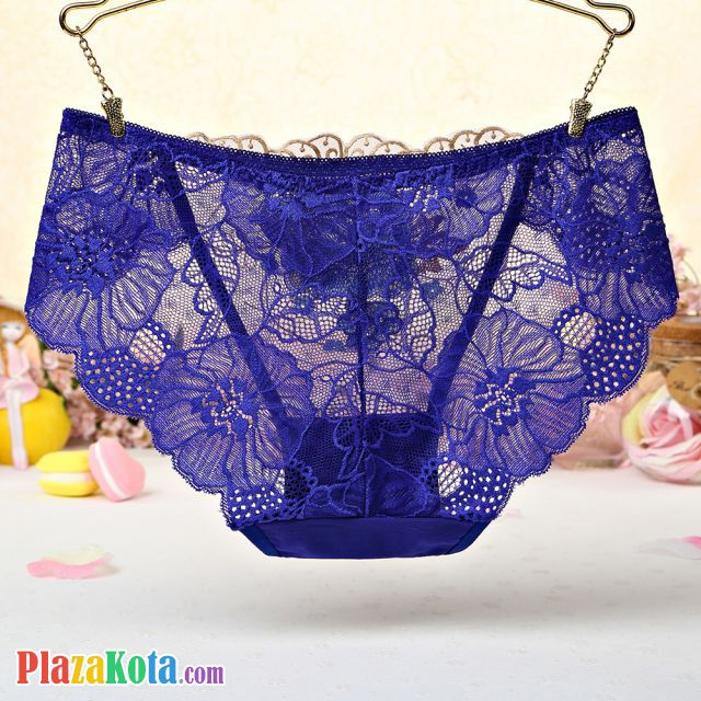 P440 - Celana Dalam Panties Hipster Biru Transparan Bordir Bunga - Photo 2