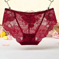 P441 - Celana Dalam Panties Hipster Marun Transparan Bordir Bunga - 2