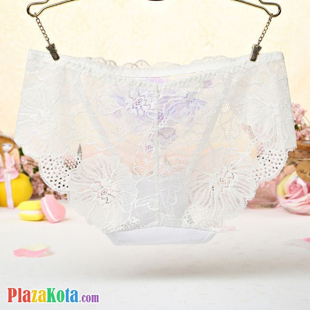 P442 - Celana Dalam Panties Hipster Putih Transparan, Bordir Bunga - Photo 2