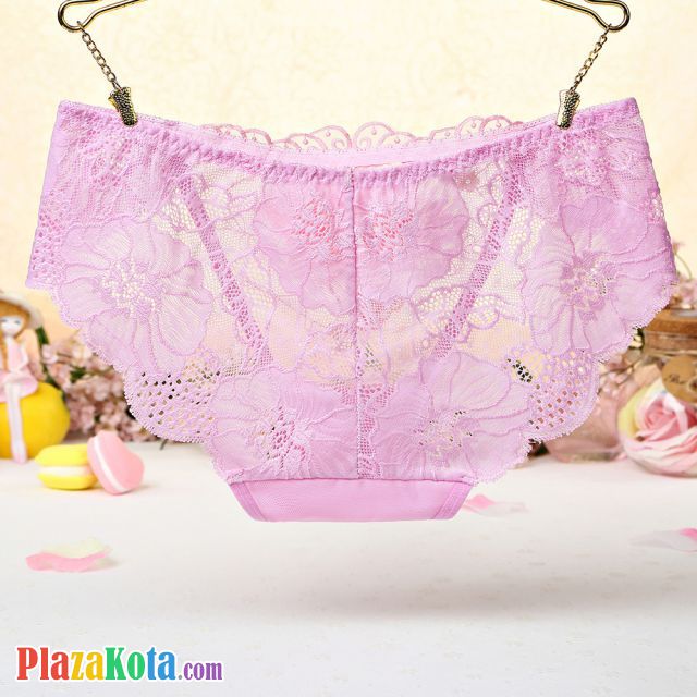 P443 - Celana Dalam Panties Hipster Pink Transparan, Bordir Bunga - Photo 2