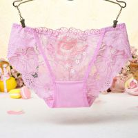P443 - Celana Dalam Panties Hipster Pink Transparan Bordir Bunga