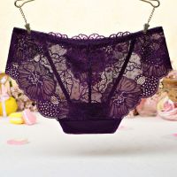 P444 - Celana Dalam Panties Hipster Ungu Transparan Bordir Bunga - 2