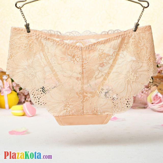 P446 - Celana Dalam Panties Hipster Krem Transparan, Bordir Bunga - Photo 2