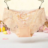 P446 - Celana Dalam Panties Hipster Krem Transparan Bordir Bunga