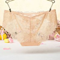 P446 - Celana Dalam Panties Hipster Krem Transparan Bordir Bunga - 2