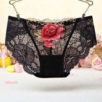 P447 - Celana Dalam Panties Hipster Hitam Transparan, Bordir Bunga