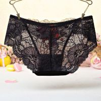 P447 - Celana Dalam Panties Hipster Hitam Transparan Bordir Bunga - Thumbnail 2