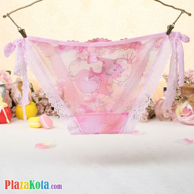 P455 - Celana Dalam Panties Thong Pink Transparan Fox Musang Ikat Samping - Photo 2