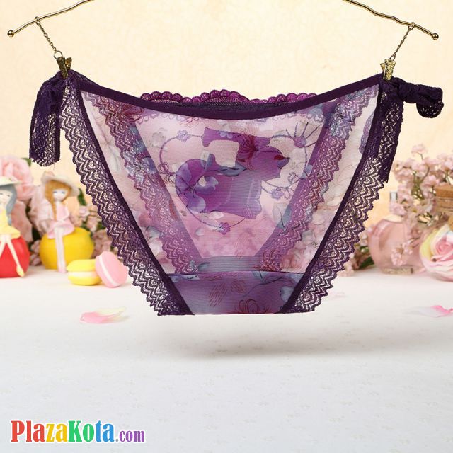 P456 - Celana Dalam Panties Thong Ungu Transparan Fox Musang Ikat Samping - Photo 2