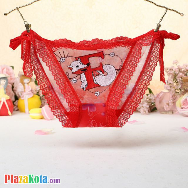 P457 - Celana Dalam Panties Thong Merah Transparan, Fox Musang, Ikat Samping - Photo 1