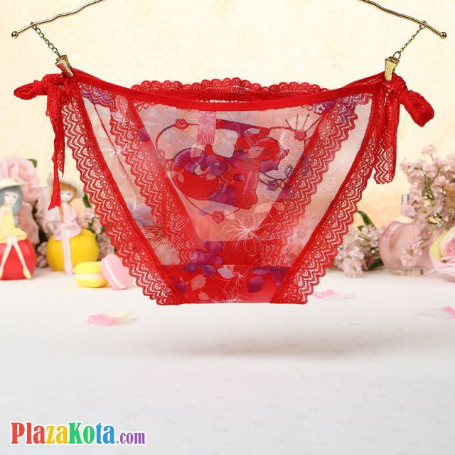 P457 - Celana Dalam Panties Thong Merah Transparan Fox Musang Ikat Samping - Photo 2