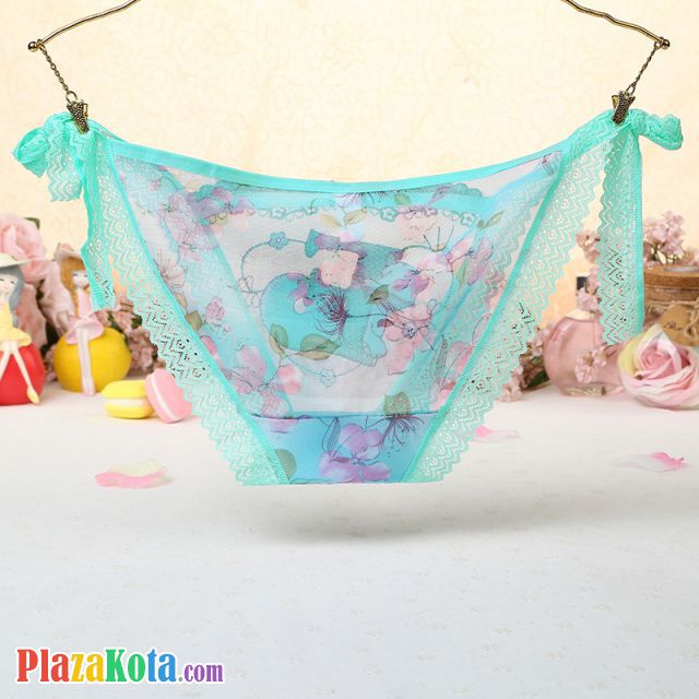 P458 - Celana Dalam Panties Thong Hijau Transparan Fox Musang Ikat Samping - Photo 2