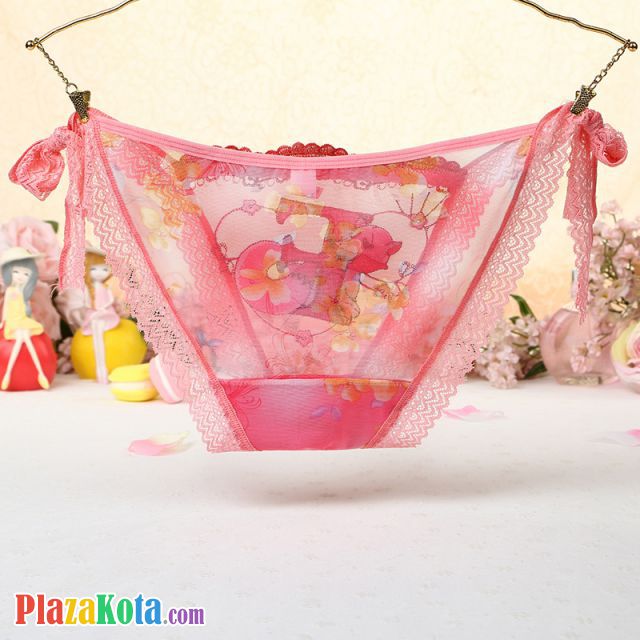 P459 - Celana Dalam Panties Thong Peach Transparan Fox Musang Ikat Samping - Photo 2