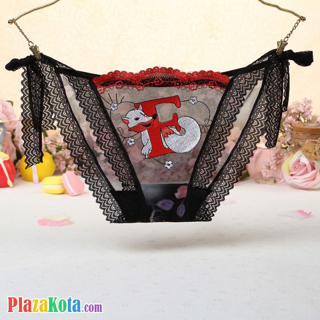 P460 - Celana Dalam Panties Thong Hitam Transparan Fox Musang Ikat Samping - Photo 1