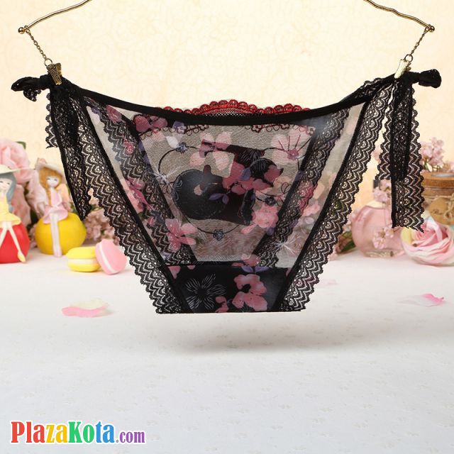 P460 - Celana Dalam Panties Thong Hitam Transparan Fox Musang Ikat Samping - Photo 2