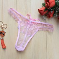 GS272 - Celana Dalam G-String Wanita Pink Transparan, Pita Bunga - Thumbnail 2