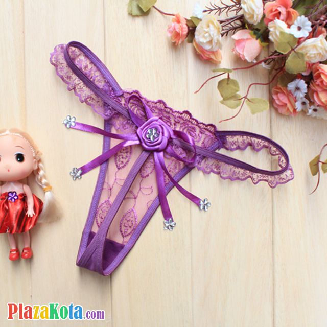 GS273 - Celana Dalam G-String Wanita Ungu Transparan Pita Bunga - Photo 1