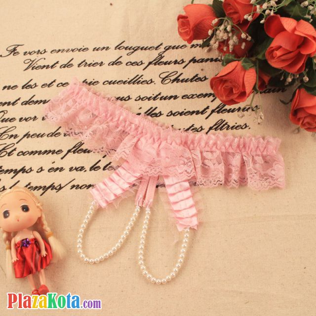 GS278 - Celana Dalam G-String Mutiara Pink Crotchless Renda - Photo 1