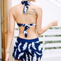 R002 - Baju Renang Swimsuit One Piece Halterneck Biru Tua Transparan Bra Kawat Cup Busa - Thumbnail 2