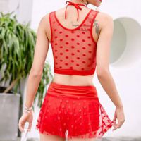 R008 - Baju Renang Swimsuit Two Piece Halterneck Merah Bra Kawat Cup Busa - Thumbnail 2