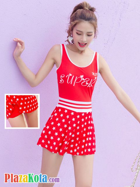 R011 - Baju Renang Swimsuit One Piece Merah, Cup Busa - Photo 1