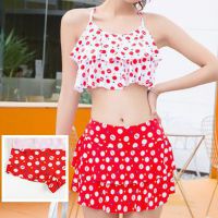 R020 - Baju Renang Swimsuit Two Piece Halterneck Merah, Cup Busa