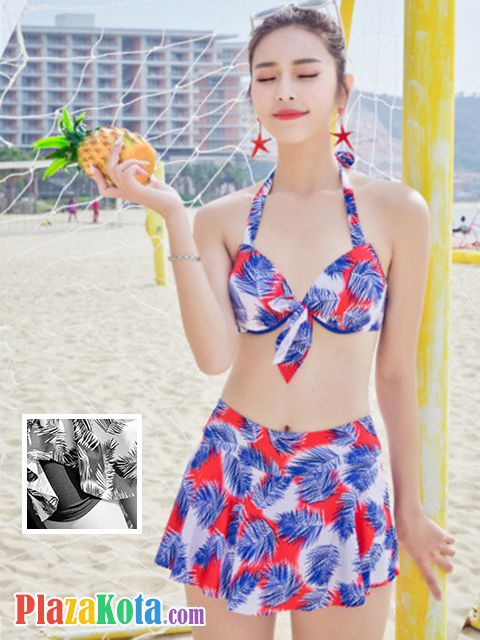 R025 - Baju Renang Swimsuit Three Piece Halterneck Putih Bra Kawat Cup Busa Baju Transparan - Photo 2