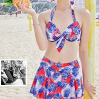 R025 - Baju Renang Swimsuit Three Piece Halterneck Putih Bra Kawat Cup Busa Baju Transparan - Thumbnail 2