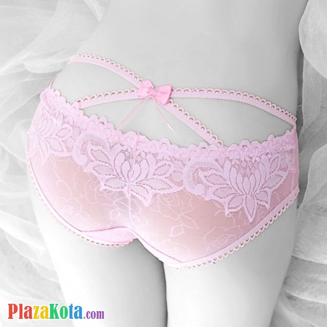 P498 - Celana Dalam Panties Hipster Pink Transparan Pita - Photo 1