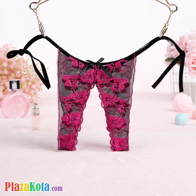 P502 - Celana Dalam Panties Thong Magenta Transparan Crotchless Ikat Samping - Photo 1