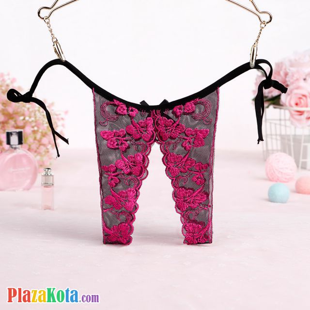 P502 - Celana Dalam Panties Thong Magenta Transparan Crotchless Ikat Samping - Photo 2