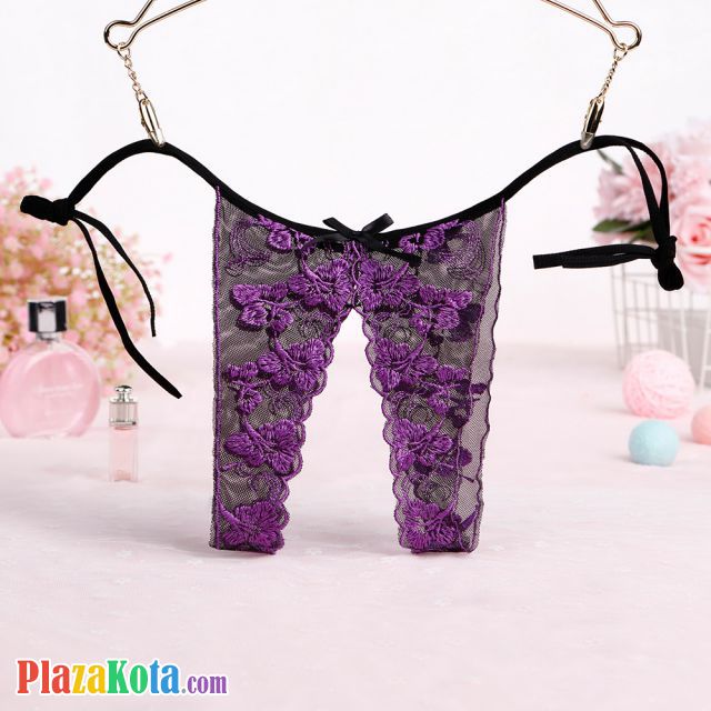 P503 - Celana Dalam Panties Thong Ungu Transparan Crotchless Ikat Samping - Photo 1