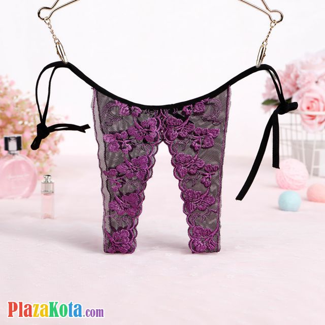 P503 - Celana Dalam Panties Thong Ungu Transparan Crotchless Ikat Samping - Photo 2