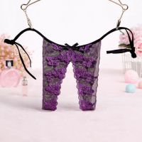 P503 - Celana Dalam Panties Thong Ungu Transparan, Crotchless, Ikat Samping