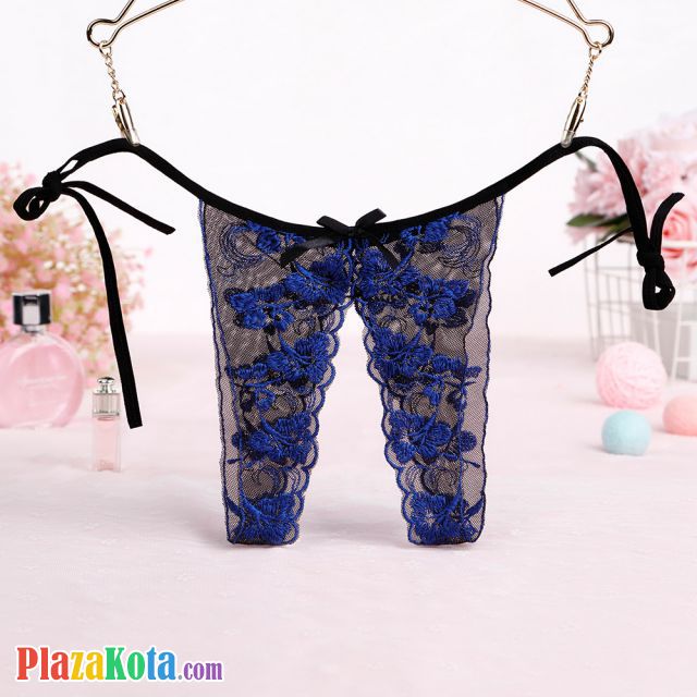 P505 - Celana Dalam Panties Thong Biru Transparan Crotchless Ikat Samping - Photo 1