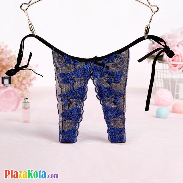 P505 - Celana Dalam Panties Thong Biru Transparan Crotchless Ikat Samping - Photo 2