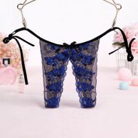 P505 - Celana Dalam Panties Thong Biru Transparan, Crotchless, Ikat Samping