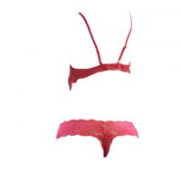 B302 - Lingerie Set Bralette Merah Transparan, Celana Dalam, Bordir Bunga - 2