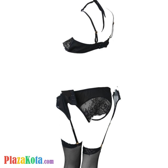 B305 - Bikini Bra Set Halterneck Hitam Transparan, Crotchless, Garter, Stocking Fishnet - Photo 2