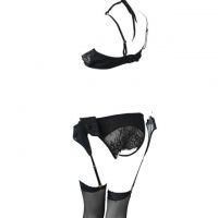 B305 - Bikini Bra Set Halterneck Hitam Transparan, Crotchless, Garter, Stocking Fishnet - Thumbnail 2