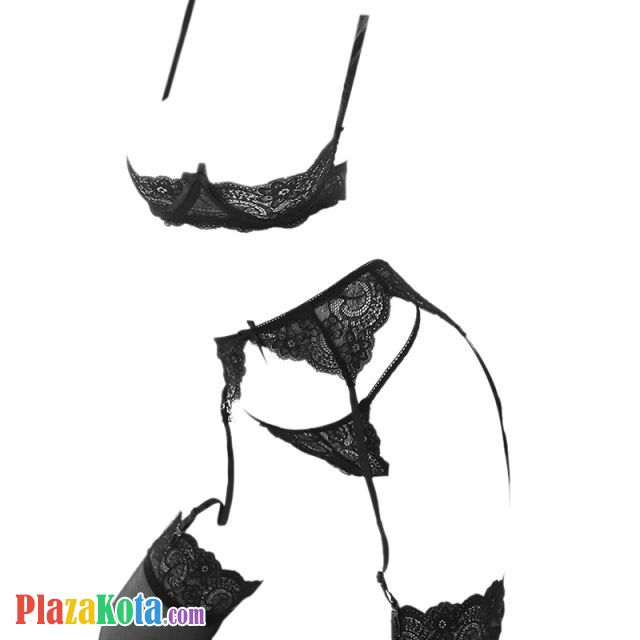 B306 - Bra Set Underwire Kawat Open Cup Hitam Transparan Celana Dalam Garter Belt Stocking - Photo 1