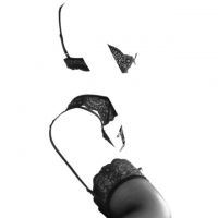 B306 - Bra Set Underwire Kawat Open Cup Hitam Transparan Celana Dalam Garter Belt Stocking - Thumbnail 2