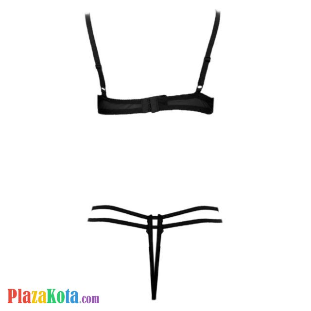 B309 - Bra Set Underwire Kawat Open Cup Hitam Transparan Celana Dalam Crotchless Bordir Bunga Merah - Photo 2