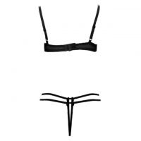 B309 - Bra Set Underwire Kawat Open Cup Hitam Transparan Celana Dalam Crotchless Bordir Bunga Merah - 2