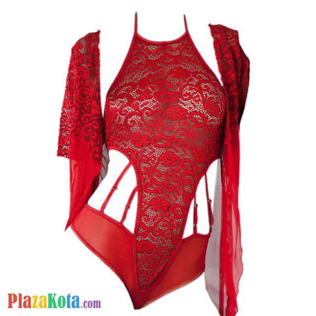 L1091 - Baju Tidur Lingerie Robe Kimono Dress Merah Transparan Lengan Pendek Baju Dalaman Teddy - Photo 1