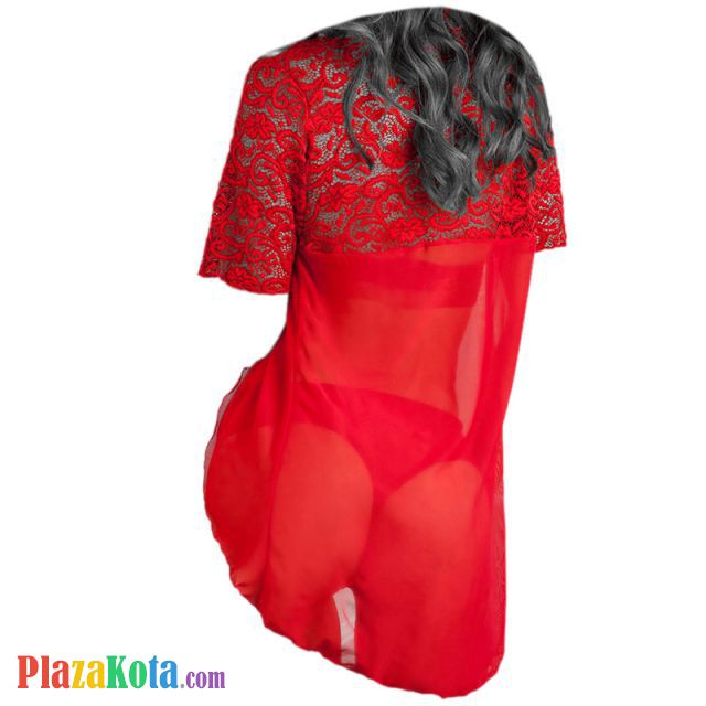 L1091 - Baju Tidur Lingerie Robe Kimono Dress Merah Transparan Lengan Pendek Baju Dalaman Teddy - Photo 2